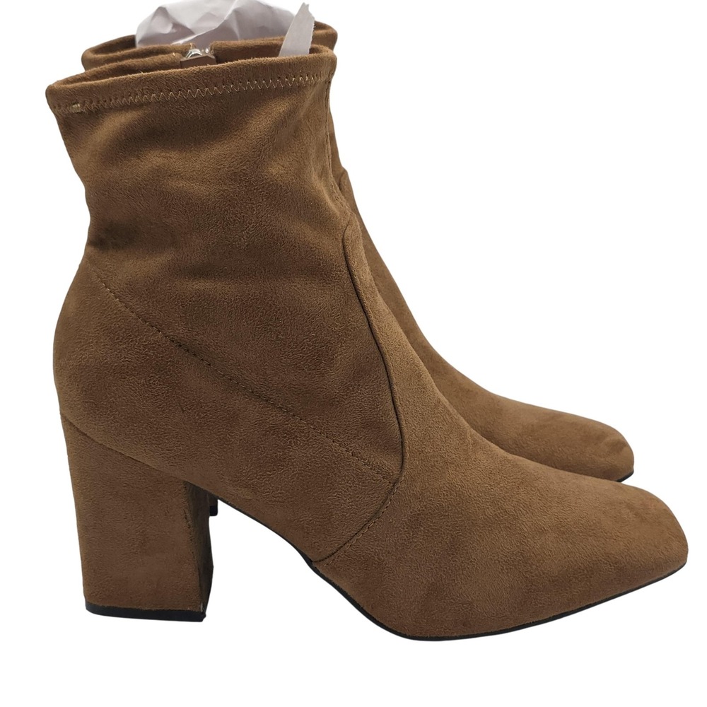 Liz Claiborne Boots Womens Size 11M Brown Suede Ankle Block Heel Zip Square Toe